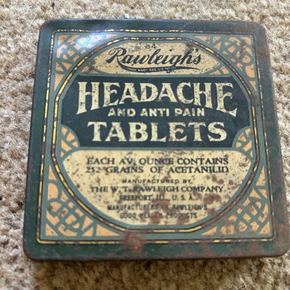 Rawleigh’s Headache And Anti Pain Tablets Empty Tin Container